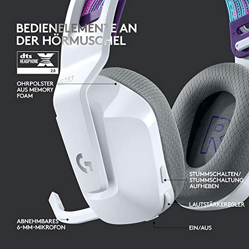 Logitech G733 LIGHTSPEED kabelloses Gaming-Headset mit Kopfbügel, LIGHTSYNC RGB, Blue VO!CE Mikrofontechnologie, PRO G Lautsprechern, Ultraleicht, 29-Stunden Akkulaufzeit, 20m Reichweite - Weiß Bild 5