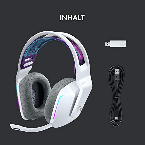 Logitech G733 LIGHTSPEED kabelloses Gaming-Headset mit Kopfbügel, LIGHTSYNC RGB, Blue VO!CE Mikrofontechnologie, PRO G Lautsprechern, Ultraleicht, 29-Stunden Akkulaufzeit, 20m Reichweite - Weiß Bild 6