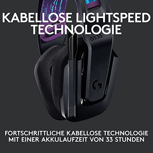 Logitech G535 LIGHTSPEED Wireless Gaming Headset - Lightweight on-ear headphones, flip to mute mic, stereo, compatible with PC, PS4, PS5, USB rechargeable - Schwarz Bild 2