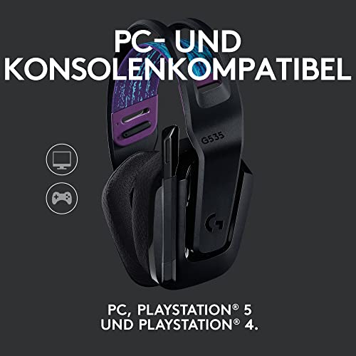 Logitech G535 LIGHTSPEED Wireless Gaming Headset - Lightweight on-ear headphones, flip to mute mic, stereo, compatible with PC, PS4, PS5, USB rechargeable - Schwarz Bild 5