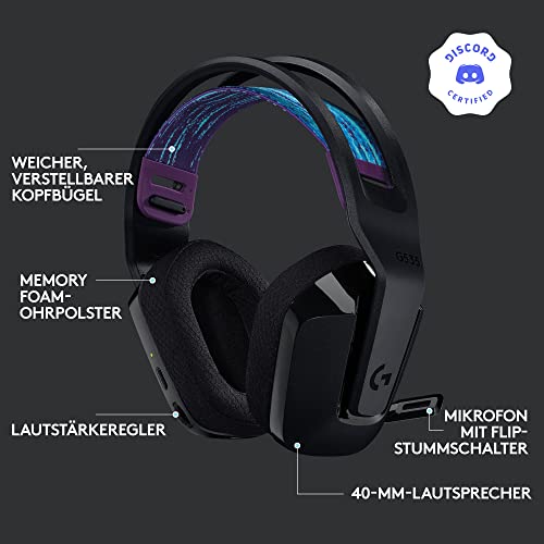 Logitech G535 LIGHTSPEED Wireless Gaming Headset - Lightweight on-ear headphones, flip to mute mic, stereo, compatible with PC, PS4, PS5, USB rechargeable - Schwarz Bild 6