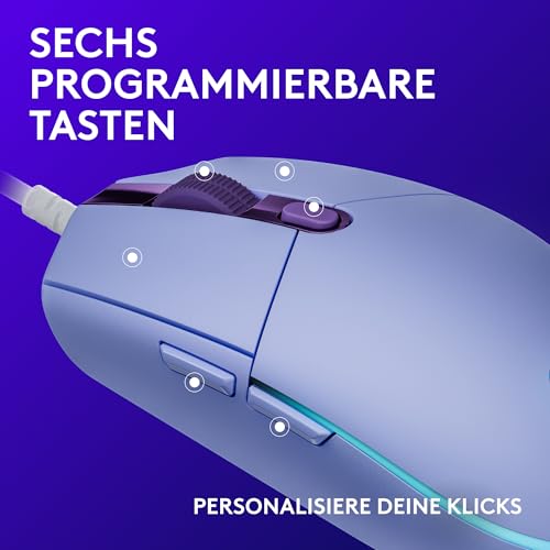 Logitech G203 Gaming-Maus mit anpassbarer LIGHTSYNC RGB-Beleuchtung, 6 programmierbare Tasten, spieletauglicher Sensor, Abtastung mit 8.000 DPI, Geringes Gewicht - Lila Bild 3