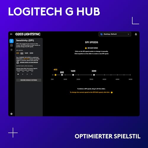 Logitech G203 Gaming-Maus mit anpassbarer LIGHTSYNC RGB-Beleuchtung, 6 programmierbare Tasten, spieletauglicher Sensor, Abtastung mit 8.000 DPI, Geringes Gewicht - Lila Bild 6