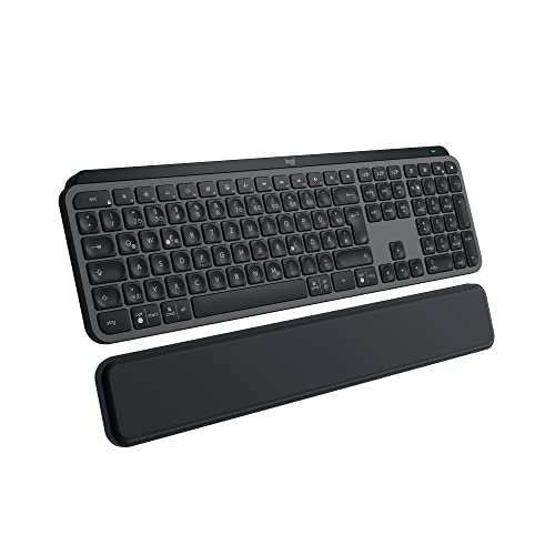 Logitech MX Keys S Plus kabellose Tastatur Uns Palm Rest Low Profile, Fluid Quiet Typing, Programmable, Backlighting, Bluetooth, USB C, Windows PC, Linux, Chrome, Mac, Deutsches QWERTZ - Grau Bild 1