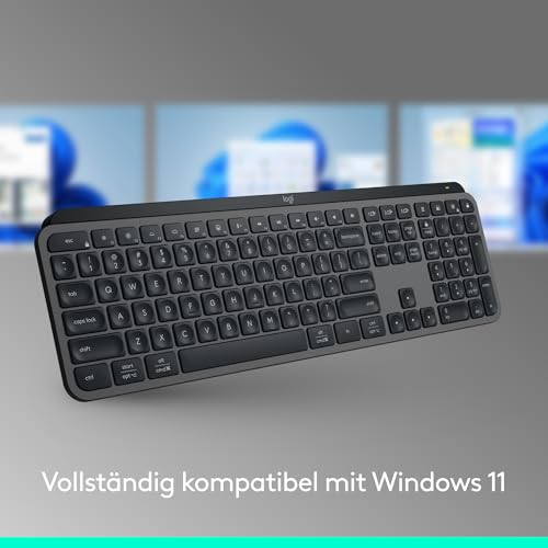 Logitech MX Keys S Plus kabellose Tastatur Uns Palm Rest Low Profile, Fluid Quiet Typing, Programmable, Backlighting, Bluetooth, USB C, Windows PC, Linux, Chrome, Mac, Deutsches QWERTZ - Grau Bild 4