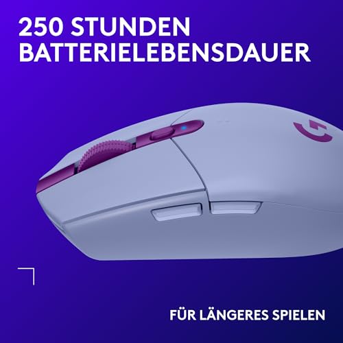 Logitech G G305 Lightspeed kabellose Gaming-Maus mit Hero 12K DPI Sensor, Wireless Verbindung, 6 programmierbare Tasten, 250 Stunden Akkulaufzeit, Leichtgewicht, PC/Mac - Lila Bild 4
