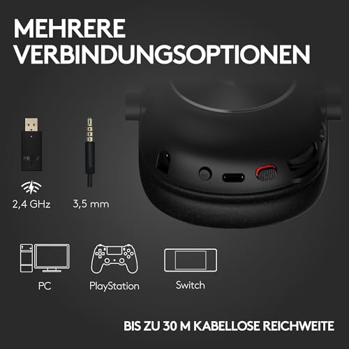 Logitech G PRO X 2 Lightspeed Wireless Gaming Headset, abnehmbares Boom-Mic, 50-mm-Graphen-Treiber, DTS:X-Kopfhörer 2.0–7.1 Surround, Bluetooth/USB/3,5 mm Aux, PC, PS5, PS4, Nintendo Switch - Schwarz Bild 5