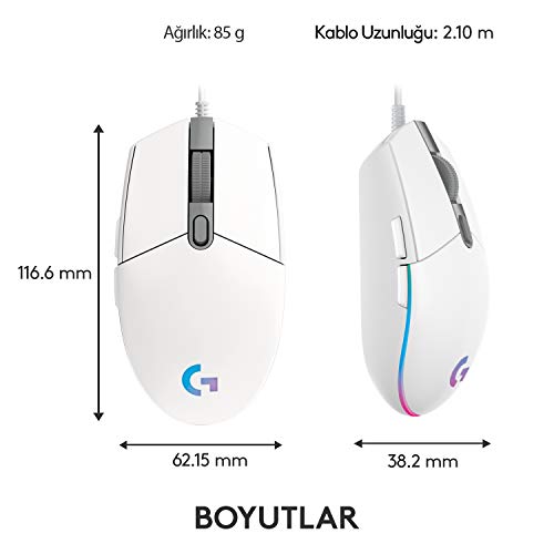 Logitech Gaming Mouse G102 LIGHTSYNC Maus für Rechtshänder, Optisch, 6 Tasten, kabelgebunden, USB, Weiß Bild 3