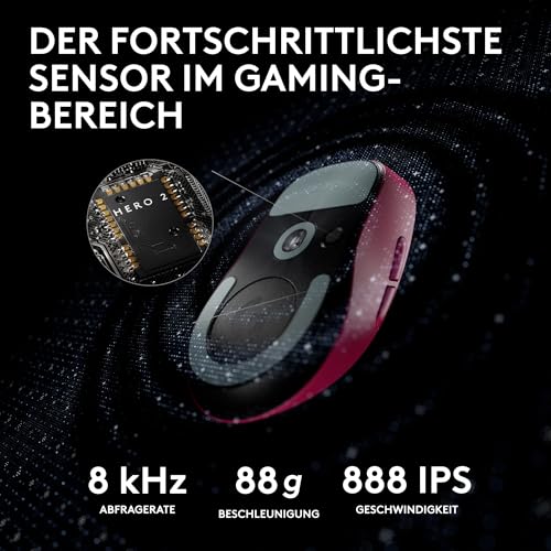 Logitech G PRO X SUPERLIGHT 2 kabellose Gaming-Maus, West Europa Verpackung, 60 g Pro-Grade-Maus mit 5 programmierbaren Tasten, 44K-DPI-Sensor, 8.000 Hz Signalrate, USB-C-Ladefunktion für PC/Mac - Rot Bild 4