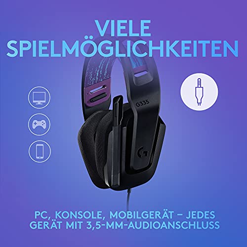 Logitech G G335, Kabelgebundenes Gaming-Headset, Mikrofon mit Flip-Stummschalter, 3,5-mm-Audioanschluss, Memory Foam-Ohrpolster, leicht, kompatibel PC, PlayStation, Xbox, Nintendo Switch - Schwarz Bild 3
