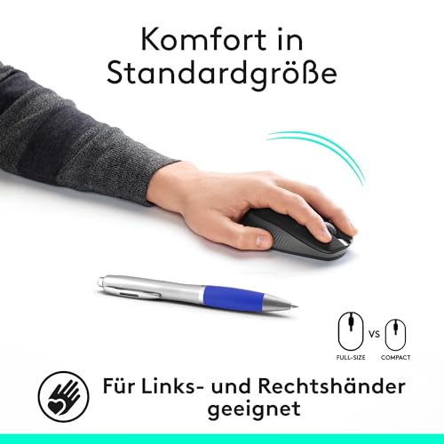 Logitech kabellose Maus M190, geschwungenes Design für beidhändige Nutzung, Batterielebensdauer von 18 Monaten plus Stromsparmodus, USB-Empfänger, präzise Kontrolle dank breitem Rad und Tasten Schwarz Bild 2