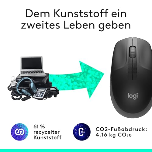 Logitech kabellose Maus M190, geschwungenes Design für beidhändige Nutzung, Batterielebensdauer von 18 Monaten plus Stromsparmodus, USB-Empfänger, präzise Kontrolle dank breitem Rad und Tasten Schwarz Bild 5