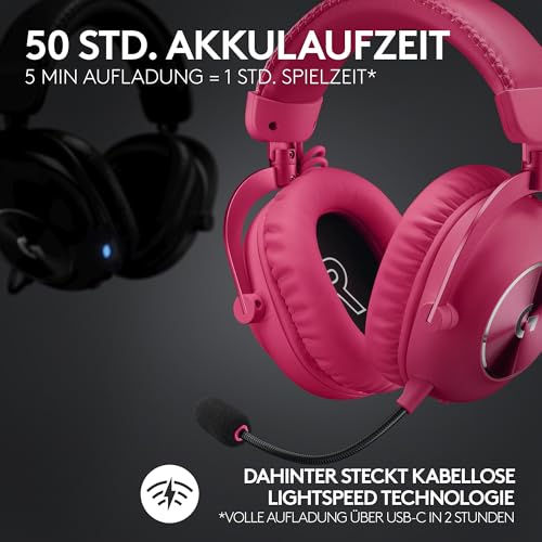 Logitech G PRO X 2 Lightspeed Wireless Gaming Headset, abnehmbares Boom-Mic, 50-mm-Graphen-Treiber, DTS:X-Kopfhörer 2.0–7.1 Surround, Bluetooth/USB/3,5 mm Aux, PC, PS5, PS4 - Magenta Bild 3
