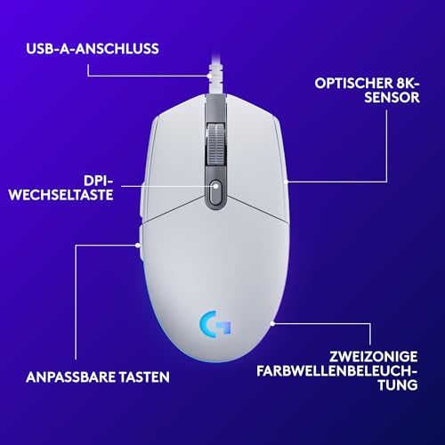 Logitech G Gaming-Maus, Weiß, G203 Bild 6