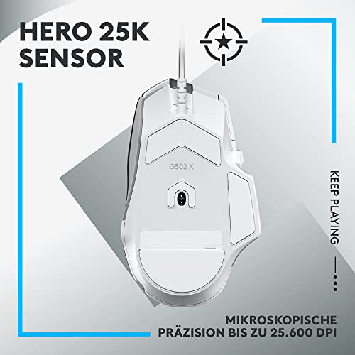 Logitech G G502 X Kabelgebundene Gaming-Maus, EWR2, LIGHTFORCE Hybrid optisch-mechanische Primärschalter, Hero 25K Gaming-Sensor, Kompatibel PC - macOS/Windows - Schwarz Bild 5