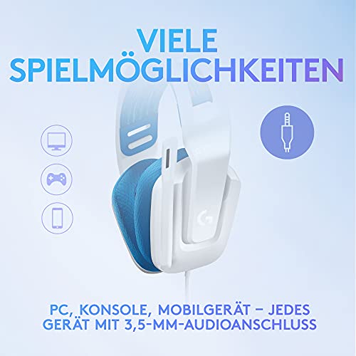 Logitech G G335, Kabelgebundenes Gaming-Headset, Mikrofon mit Flip-Stummschalter, 3,5-mm-Audioanschluss, Memory Foam-Ohrpolster, leicht, kompatibel PC,PlayStation, Xbox,Nintendo Switch - Weiß Bild 3