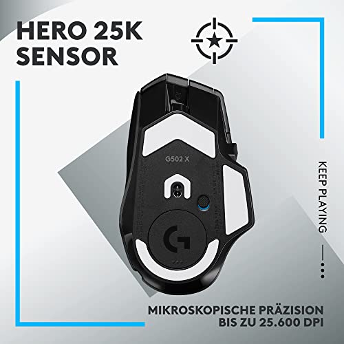 Logitech G502 X LIGHTSPEED Kabellose Gaming-Maus - Optische Maus mit optisch-mechanischen LIGHTFORCE Hybridschaltern, HERO 25K Gaming-Sensor, Kompatibel mit PC - macOS/Windows - Schwarz Bild 4
