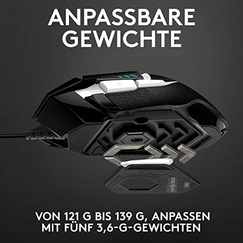 Logitech G502 HERO Gaming-Maus Special Edition mit HERO 25K DPI Sensor, RGB-Beleuchtung, Gewichtstuning, 11 programmierbare Tasten, anpassbare Spielprofile, PC/Mac - Schwarz/Weiß Bild 3