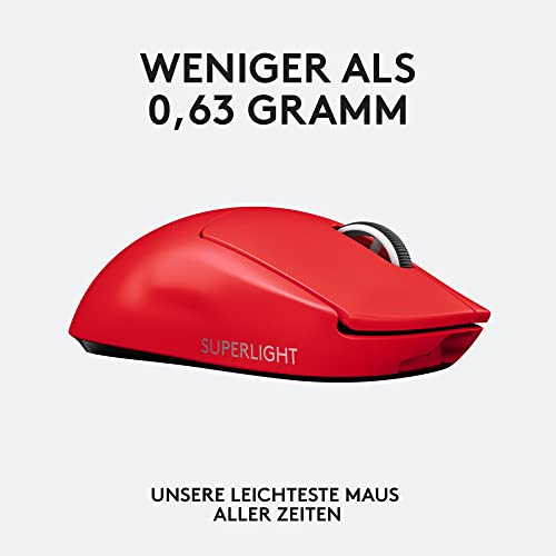 Logitech G PRO X SUPERLIGHT kabellose Gaming-Maus mit HERO 25K Sensor, Ultra-leicht mit 63g, 5 programmierbare Tasten, 70 Stunden Akkulaufzeit, PTFE-Füße ohne Zusatzstoffe, PC/Mac - Rot Bild 3
