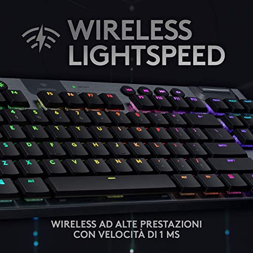 Logitech G 915 Lightspeed TKL Tenkeyless-Tastatur, kabellos, mechanisches Gaming-Profil, GL-Tactile Switches, LIGHTSYNC RGB, +40 Stunden Akkulaufzeit, Italienisch QWERTY - Schwarz Bild 2
