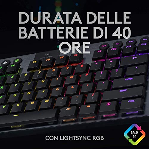 Logitech G 915 Lightspeed TKL Tenkeyless-Tastatur, kabellos, mechanisches Gaming-Profil, GL-Tactile Switches, LIGHTSYNC RGB, +40 Stunden Akkulaufzeit, Italienisch QWERTY - Schwarz Bild 3