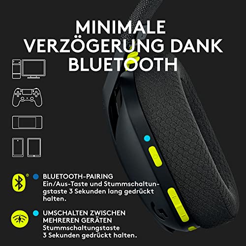 Logitech G G435 LIGHTSPEED, Kabelloses Gaming-Headset mit Bluetooth,Leichte Over-Ear-Kopfhörer, integrierte Mikrofone, 18 Stunden Akkulaufzeit, Dolby Atmos, PC,PS4,PS5,Nintendo Switch/Switch 2-Schwarz Bild 3
