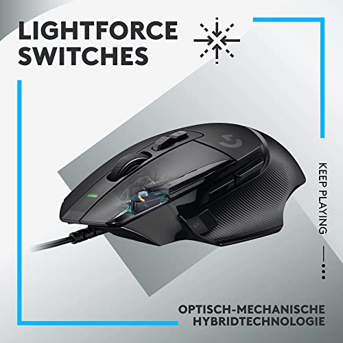 Logitech G G502 X Kabelgebundene Gaming-Maus - LIGHTFORCE Hybrid optisch-mechanische Primärschalter, HERO 25K Gaming-Sensor, Kompatibel PC, East Europe Package - macOS/Windows - Schwarz Bild 2