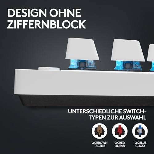 Logitech G PRO X TKL Lightspeed kabellose Gaming-Tastatur, ultramobiles Design ohne Ziffernblock, LIGHTSYNC RGB, PBT-Tastenkappen, Tactile Switches (GX Brown), QWERTZ Deutsches, PC - Weiß Bild 4