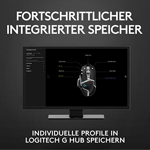 Logitech G502 HERO Gaming-Maus Special Edition mit HERO 25K DPI Sensor, RGB-Beleuchtung, Gewichtstuning, 11 programmierbare Tasten, anpassbare Spielprofile, PC/Mac - Schwarz/Weiß Bild 5