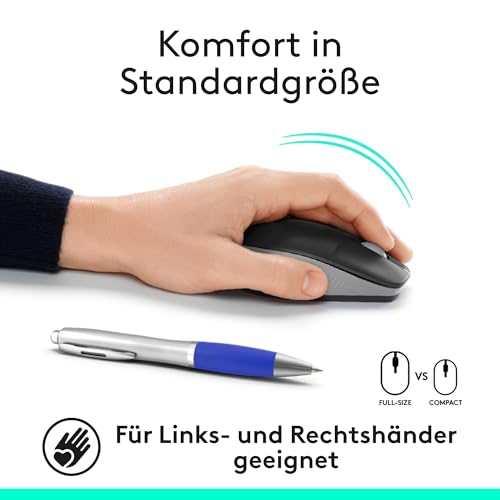 Logitech kabellose Maus M190, geschwungenes Design für beidhändige Nutzung, Batterielebensdauer von 18 Monaten plus Stromsparmodus, USB-Empfänger, präzise Kontrolle dank breitem Rad und Tasten - Grau Bild 2