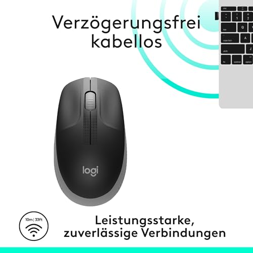Logitech kabellose Maus M190, geschwungenes Design für beidhändige Nutzung, Batterielebensdauer von 18 Monaten plus Stromsparmodus, USB-Empfänger, präzise Kontrolle dank breitem Rad und Tasten - Grau Bild 3