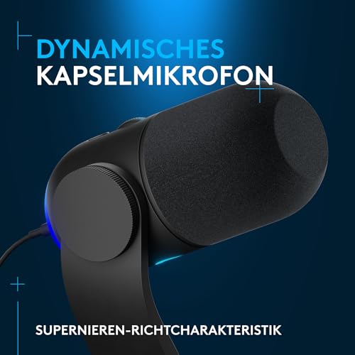 Logitech G Yeti GX dynamisches RGB-Gaming-Mikrofon mit LIGHTSYNC, USB-Mikrofon zum Streaming, Superniere, USB-Plug-and-Play für PC/Mac – Schwarz Bild 2