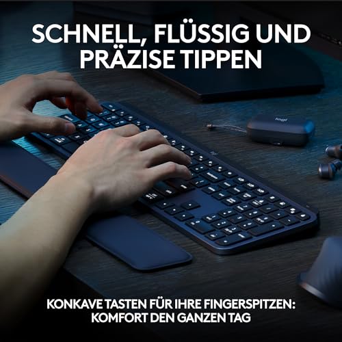 Logitech MX Keys S kabellose Tastatur, Low Profile, Fluid Quiet Typing, Programmable, Backlighting, Bluetooth, USB C Rechargeable, für Windows PC, Linux, Chrome, Mac, Deutsches QWERTZ - Grau Bild 2
