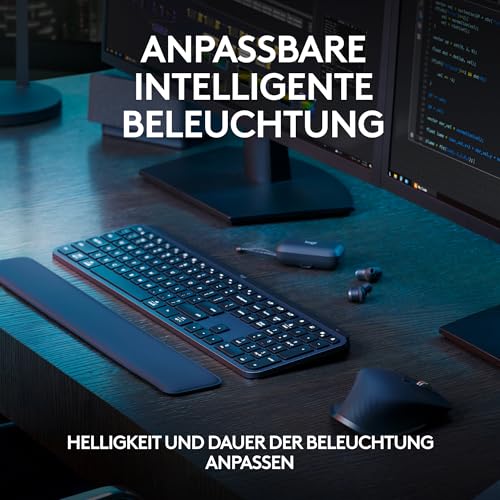 Logitech MX Keys S kabellose Tastatur, Low Profile, Fluid Quiet Typing, Programmable, Backlighting, Bluetooth, USB C Rechargeable, für Windows PC, Linux, Chrome, Mac, Deutsches QWERTZ - Grau Bild 4