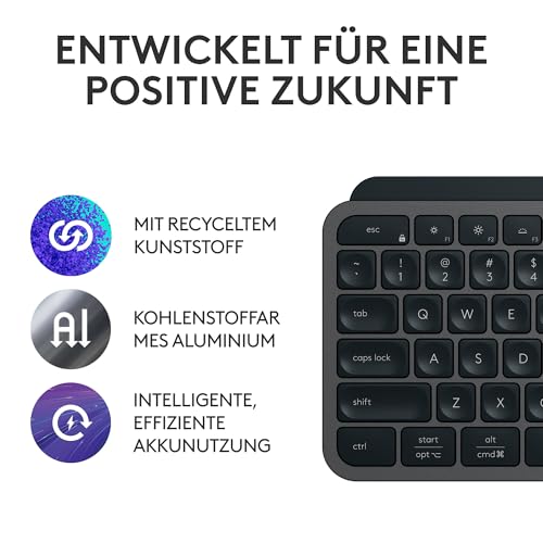 Logitech MX Keys S kabellose Tastatur, Low Profile, Fluid Quiet Typing, Programmable, Backlighting, Bluetooth, USB C Rechargeable, für Windows PC, Linux, Chrome, Mac, Deutsches QWERTZ - Grau Bild 5
