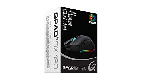 Qpad Pro Gaming Maus, Computermaus für PC, Laptop, Computer, Mac, MacBook, Optical Mouse mit optischem Sensor für FPS Spiele, 12.000 DPI, LED Beleuchtung, kabelgebunden (Wired), USB, Schwarz, DX120 Bild 5
