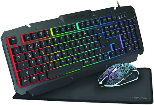 LogiLink ID0185 - Gaming-Set: Maus (800-2400dpi - beleuchtet) & Tastatur mit atemberaubender Metalloberfläche + Regenbogen LED-Hintergrundbeleuchtung & Gaming Mauspad (35x25cm) Bild 1
