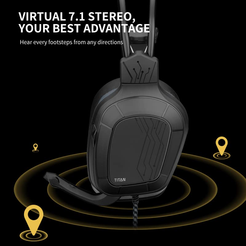 NITHO Titan Gaming Headset – Over-Ear Kopfhörer mit 50-mm-Treiber, 7.1-Audio für PC, RGB-Lichteffekt, omnidirektionalem Mikrofon – kompatibel mit Laptop, PS4, Xbox, Switch – Schwarz Bild 4