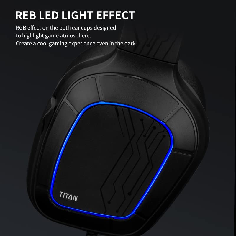 NITHO Titan Gaming Headset – Over-Ear Kopfhörer mit 50-mm-Treiber, 7.1-Audio für PC, RGB-Lichteffekt, omnidirektionalem Mikrofon – kompatibel mit Laptop, PS4, Xbox, Switch – Schwarz Bild 5