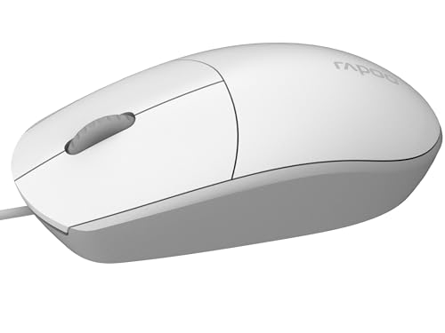 Rapoo N100 Mouse - USB-Maus mit Kabel, kabelgebunden über USB-A, 1600 dpi, Beidhändig, Plug & Play, für PC Desktop, Laptop, Windows, weiß Bild 2