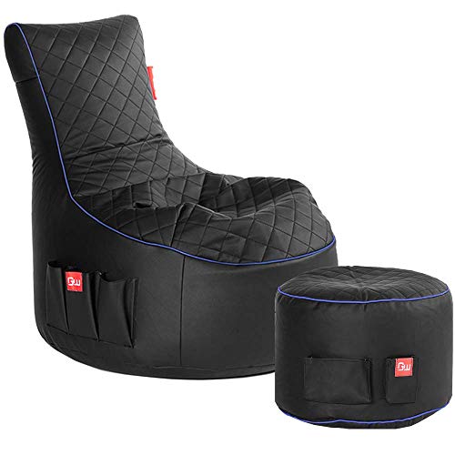 Gamewarez Arctic Hurricane 2.0 Bundle – Set aus Gaming-Hocker und Gaming-Sitzsack, mit Seitentasche & Headset-Halter, Kunstleder, Made in Germany, schwarz-blau Bild 1