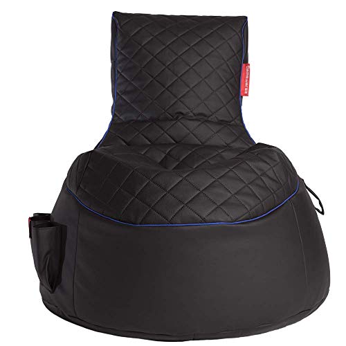 Gamewarez Arctic Hurricane 2.0 Bundle – Set aus Gaming-Hocker und Gaming-Sitzsack, mit Seitentasche & Headset-Halter, Kunstleder, Made in Germany, schwarz-blau Bild 4