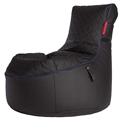 Gamewarez Arctic Hurricane 2.0 Bundle – Set aus Gaming-Hocker und Gaming-Sitzsack, mit Seitentasche & Headset-Halter, Kunstleder, Made in Germany, schwarz-blau Bild 5
