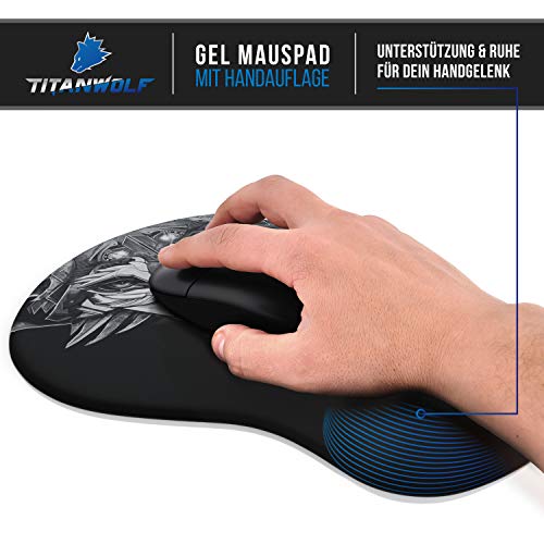 CSL - Mauspad mit Gelkissen - Titanwolf Gaming Handgelenkauflage - Mousepad - Gel Handballenauflage Handauflage Gelpolster ergonomisch - wasserabweisend und abwaschbar - schwarz Bild 4