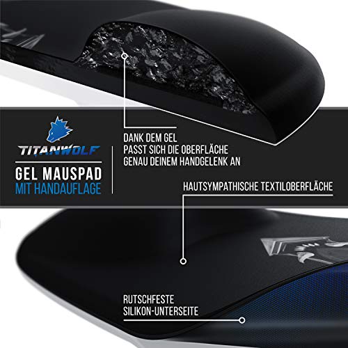 CSL - Mauspad mit Gelkissen - Titanwolf Gaming Handgelenkauflage - Mousepad - Gel Handballenauflage Handauflage Gelpolster ergonomisch - wasserabweisend und abwaschbar - schwarz Bild 5