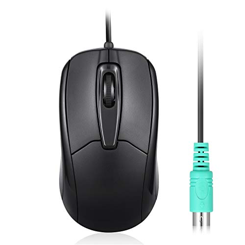 Perixx 10442 Perimice-209 P Kabelgebundene PS2-Maus mit Scrollrad und optischer Auflösung mit 1000 DPI für Computer, 1,8 m Kabel, Schwarz Bild 1