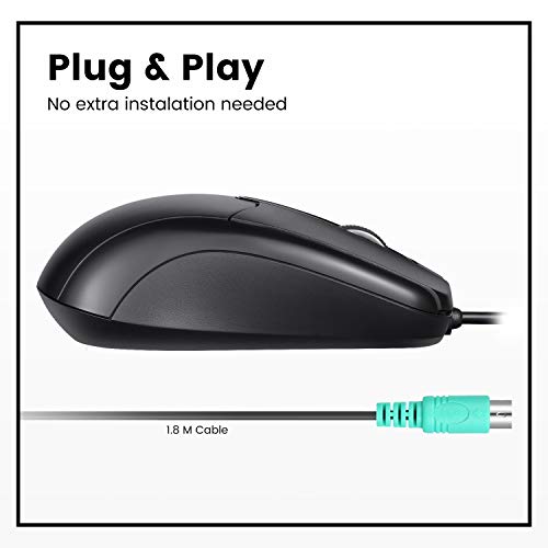 Perixx 10442 Perimice-209 P Kabelgebundene PS2-Maus mit Scrollrad und optischer Auflösung mit 1000 DPI für Computer, 1,8 m Kabel, Schwarz Bild 5