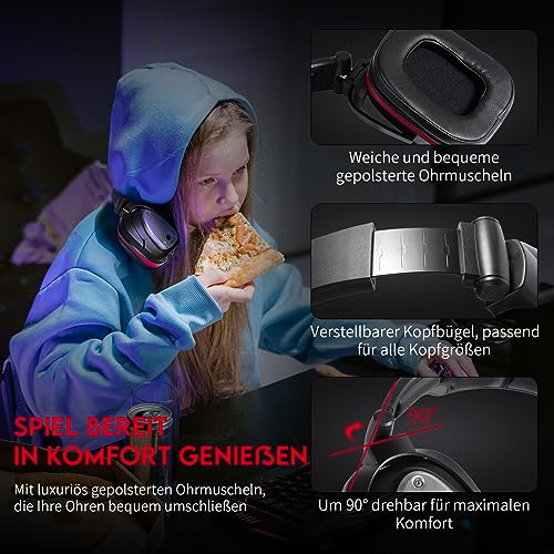2.4G Wireless Gaming Headset für PS4,PS4 Slim Nintendo Switch und PC Deep Bass und rotierende Metallohrmuscheln Bild 3