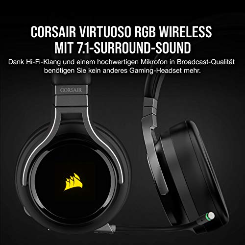 Corsair Virtuoso RGB Wireless High-Fidelity Gaming Headset - 7.1 Surround Sound - Abnehmbares Omnidirektionales Mikrofon - iCUE-Kompatibel - PC, Mac, PS5, PS4, Nintendo Switch, Mobile - Carbon Bild 2
