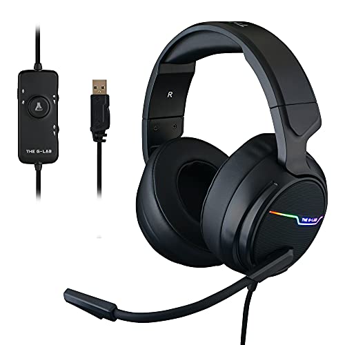 THE G-LAB Korp Thallium Gaming-Kopfhörer, USB, 7.1, Digital Surround - Headset für Gamer, Audio - Mikrofon mit Geräuschreduzierung - LED RGB - kompatibel mit PC PS4 PS5 Mac (Schwarz) Bild 1